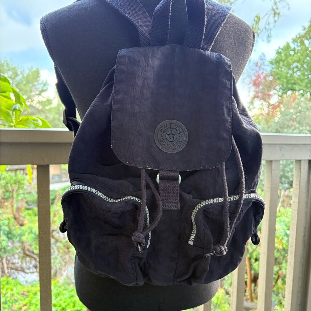 Kipling City Pack Navy Drawstring Flap Closure Ba… - image 1